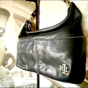 LAUREN RALPH LAUREN | Vintage Rare Black Leather Hand Bag Hobo Purse
